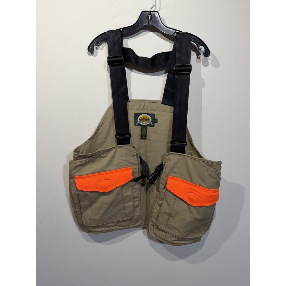 Cabela's Upland Pro Strap Hunting Vest Size L Regular Tan Blaze Orange